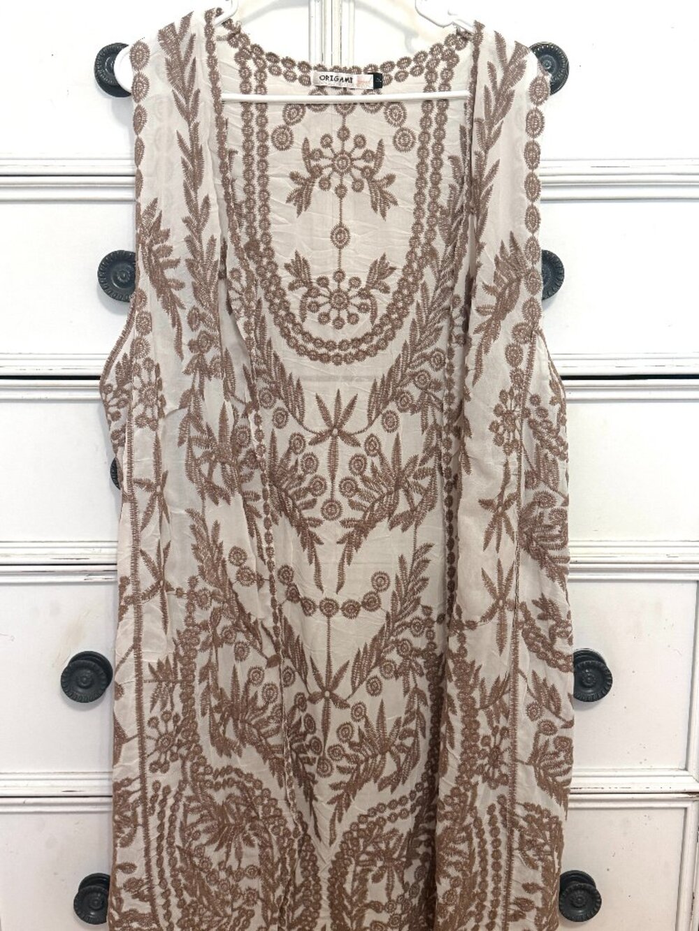 Origami embroidered sheer kimono coverup one size